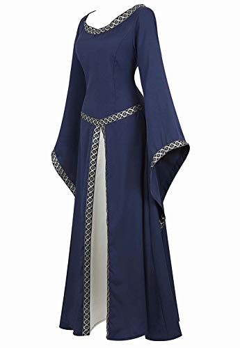 Josamogre vestido medieval renacimiento mujer Vintage Victoriano gotico Manga Larga de Llamarada Disfraz Princesa Azul m