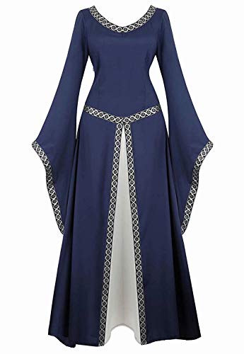 Josamogre vestido medieval renacimiento mujer Vintage Victoriano gotico Manga Larga de Llamarada Disfraz Princesa Azul m