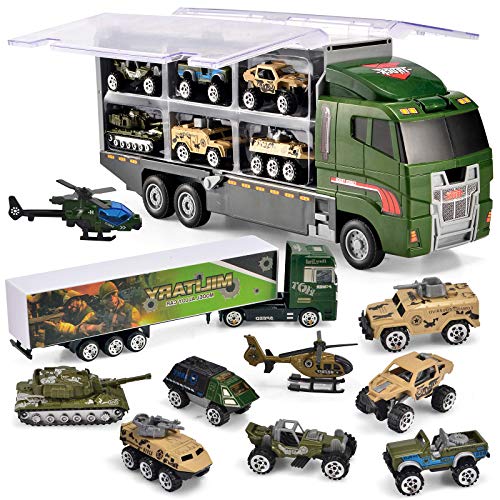 Joyfia 10 en 1 Camión Coches Juguetes Vehículos Militares Mini Ejército Batalla Camión para 3 4 5 6 Años Niños Chicos