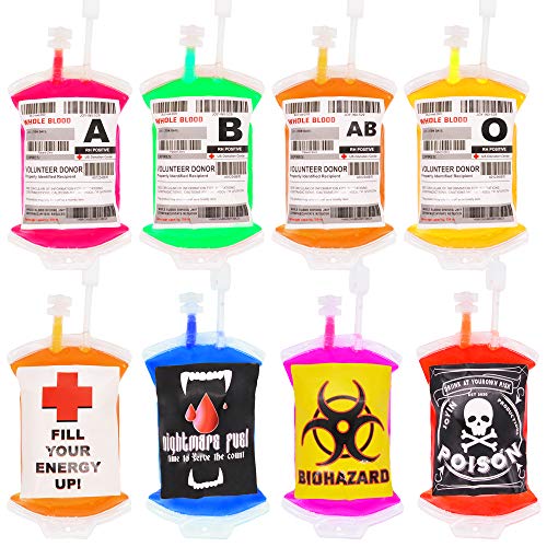 JOYIN 12 bolsas de sangre para bebidas con etiquetas y clips para vampiro de Halloween, zombi, graduación de enfermera, recuerdos de fiesta temática de hospital, decoración de accesorios
