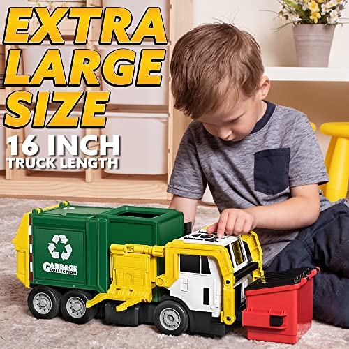 Joyin Toys para niños a Partir de 3 años, camión de Basura de tracción de fricción Grande de 16 Pulgadas con Luces y Sonidos, Bote de Basura de Carga Frontal, Regalo para niños