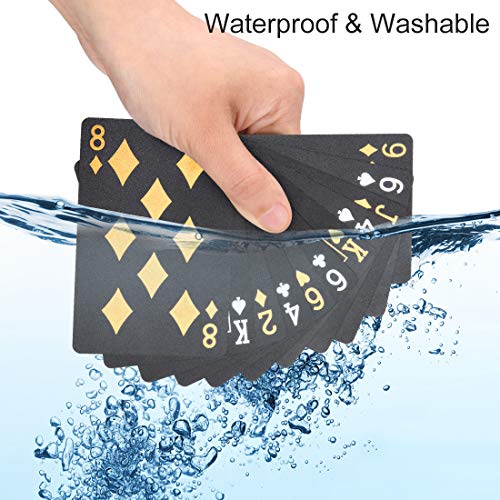 joyoldelf Baraja de Cartas de Plástico Impermeable, Baraja Cartas con Diseño de Póquer de Diamante, Naipes Negro