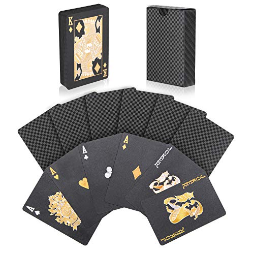joyoldelf Baraja de Cartas de Plástico Impermeable, Baraja Cartas con Diseño de Póquer de Diamante, Naipes Negro