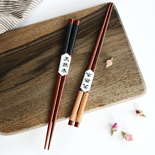 Juego de palillos japoneses de madera natural, 2 pares hechos a mano, color castaño, cocina, barra de comedor, mesa de comedor para 4 redondas