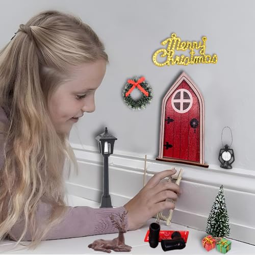 Juego de Puerta de Navidad en Miniatura 22PCS Accesorios de Casa de Muñecas de Navidad Puerta de Duende de Navidad Accesorios Miniatura Elfo Gnomos Casa Navideños Regalo Manualidades Navidad Niños