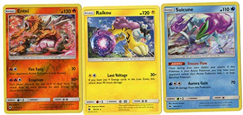 Juego Legendario de Pokémon – SUICUNE Entei Raikou – Sun Moon Lost Thunder – Lote de 3 Cartas