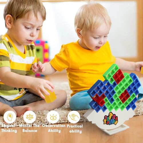 Juego Torre de Equilibrio, 48 PCS Juego Tetris, Juegos de Equilibrio Apilables para Niños, Tetris Tower Balance Game, Tetra Tower, Juegos Educativos Montessori para Niños