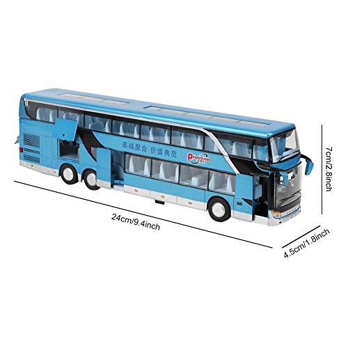 Juguete Modelo de autobús de Dos Pisos de aleación, eléctrico 1:50 Pull Back Cars Juguetes Vehículos de construcción Modelo de Coche con música Ligera para niños(Azul)