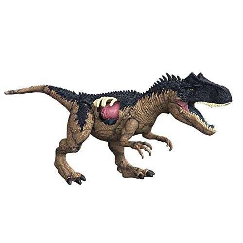 Jurassic World Figura Articulada Dinosaurio Allosaurus Daño Extremo 44,5 cm Largo. con Sonidos, Multicolor, único (Mattel HFK06)