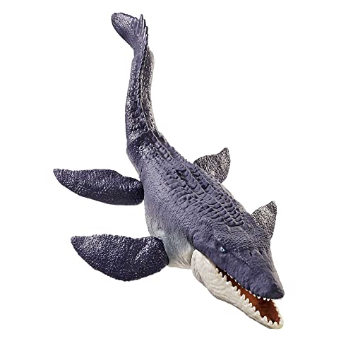 Jurassic World Mosasaurus defensor del océano Dinosaurio articulado hecho con plástico reciclado, juguete +4 años (Mattel HNJ57)