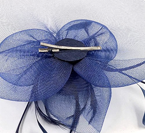 JZK Azul tocados de Pelo Banquete Diadema Plumas Fascinator Sombrero con Horquilla para Mujer Vintage de cóctel Fiesta Accesorio