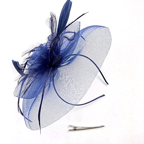 JZK Azul tocados de Pelo Banquete Diadema Plumas Fascinator Sombrero con Horquilla para Mujer Vintage de cóctel Fiesta Accesorio