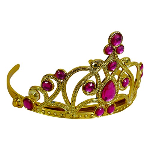 Katara 1682 - Diadema de Princesa Accesorio de Disfraz Corona de Cuentos de Hadas - Dorada con Cristales, Rosa Oscuro