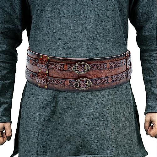 keland Cinturón de Cuero Vikingo Medieval Ren Faire Cinturón Accesorios Renacimiento para Halloween Caballero Cosplay (Marrón)