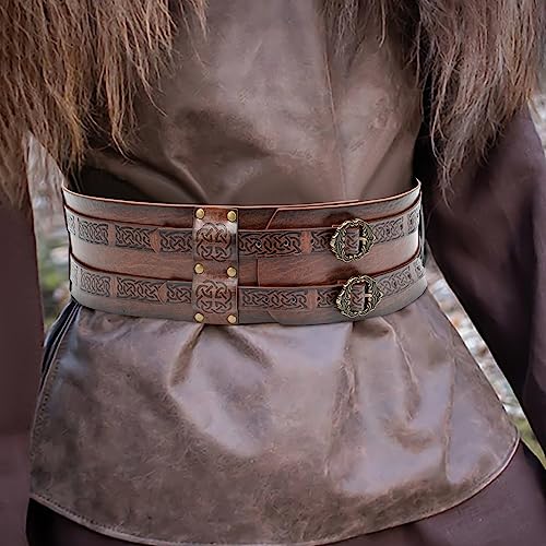 keland Cinturón de Cuero Vikingo Medieval Ren Faire Cinturón Accesorios Renacimiento para Halloween Caballero Cosplay (Marrón)