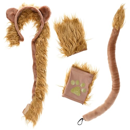 KESYOO Disfraz de león con orejas de león, diadema, guantes, animales, juego de rol, ropa de selva, cosplay, accesorios para espectáculos en casa, (color marrón)