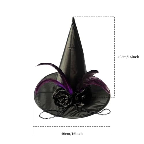 KGDUYC Sombreros para Adultos,Sombrero de Bruja con Lazo para Mujer, Gasa Morada, Sombrero de Bruja de Halloween, Carnaval de Halloween para Mujeres Adultas (Negro)