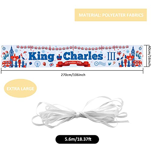 King Charles III - Decoración de coronación del rey Carlos III, decoración de coronación del rey Carlos 2023, decoración de larga vida del rey Charles Coronación, 270 x 40 cm