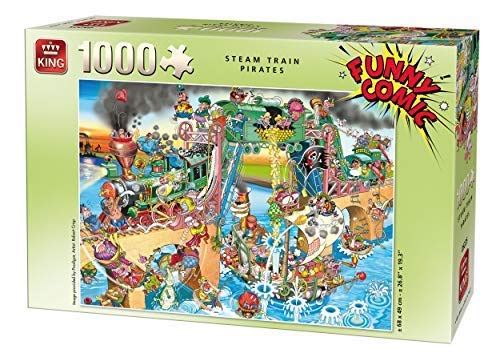 KingⓇ Funny Comic Collection 1000pc Steam Train Pirates Ship Battle Jigsaw Puzzle