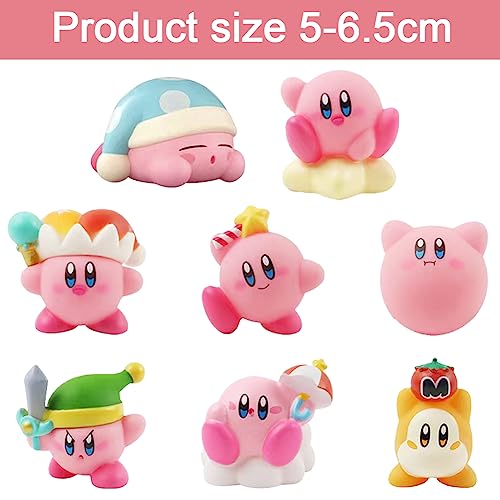 Kirby Figures 8 Piezas Kirby Decoración para Tarta, Kirby Ornamento Mini Juego de Figuras, Kirby Cake Topper Figuras, Kirby Cake Decoración Pastel Decoración, Niños Cumpleaños Party Suministros