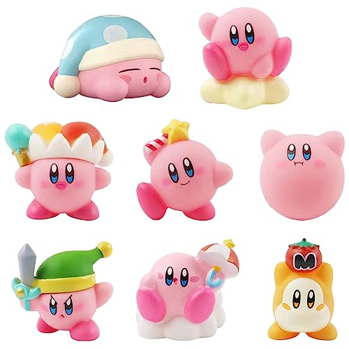Kirby Figures 8 Piezas Kirby Decoración para Tarta, Kirby Ornamento Mini Juego de Figuras, Kirby Cake Topper Figuras, Kirby Cake Decoración Pastel Decoración, Niños Cumpleaños Party Suministros
