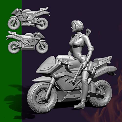 Kit de Modelo de Resina de guerrera de Ciencia ficción 1/35 sin Pintar y sin Montar, Kit de Montaje de Modelo de Figura en Miniatura //IK0-94 (1 Persona + Motocicleta)