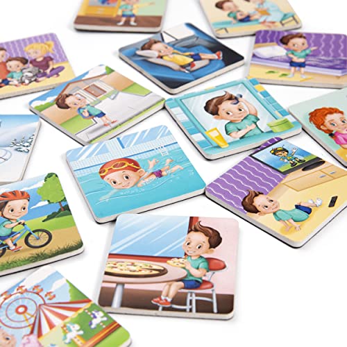 KLUZOO Planificador diario –72 Tarjetas magnéticas Iconos para niñas para planificación con actividades y tareas–Entrenamiento para ir al baño – Sistema de recompensas – Juguetes Montessori (Niños)