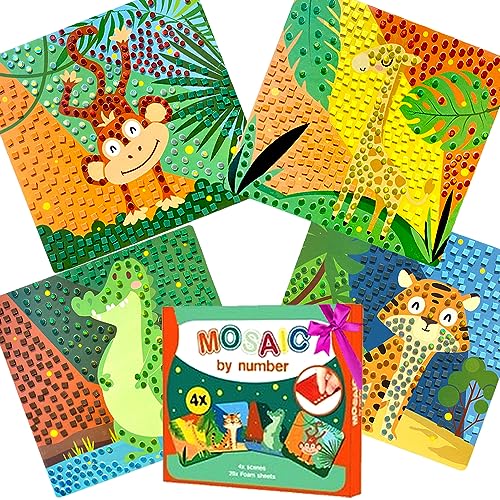 KOKOBOX Kit De Mosaico De Niños Mosaico Adhesivo Niños Juego Niña Niño 3 4 5 Años 4 Patrones De Mosaico Con Animales Juguetes Niños Creatividad Y Habilidad Motora Regalo Niña Bebé - África