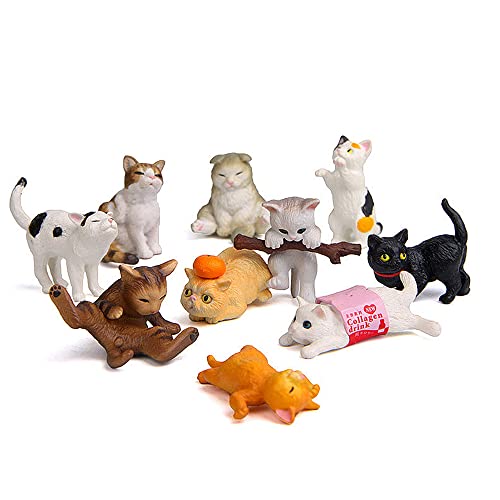KUKIFUN 10 piezas lindas figuras de gato, Kawaii Gatito Figuras Juguetes Set Mini Gatito Figuras Colección, Juego de Juego, Animal Gatos Personaje Juguetes para Adornos para Pasteles, Jardín,