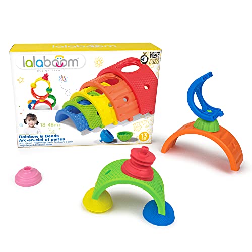 Lalaboom - Rainbow Toy and Beads to Assemble - Preschool Stacking Balance Game - Montessori Shapes and Colors Construction Game and Learning Toy for Kids from 10 Months to 4 Years - BL720, 13 Pieces