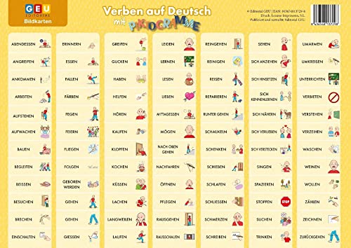 Lámina Para Aprender Los Verbos En Alemán Con Pictogramas y Letra Mayúscula | Listado de 84 Verbos Con Pictos | Para Niños A Partir de 3 años| Aprende Lectoescritura y Desarrollo del Habla