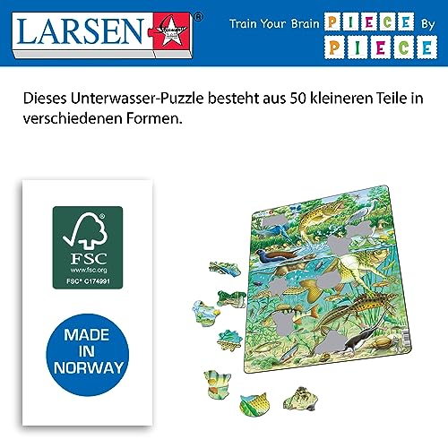 Larsen FH19 Ecosistema de Estanque de Agua Europeo, Puzzle de Marco con 50 Piezas