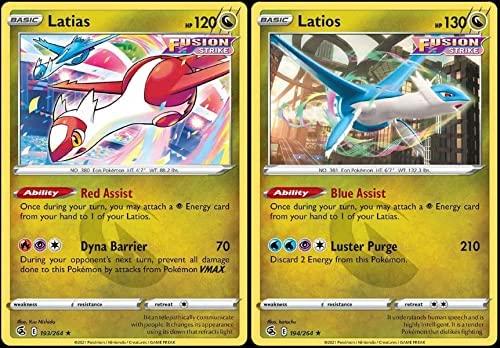 Latias 193/264 & Latios 194/264 – Fusion Strike – Lote legendario de cartas Pokémon – Tipo Dragón