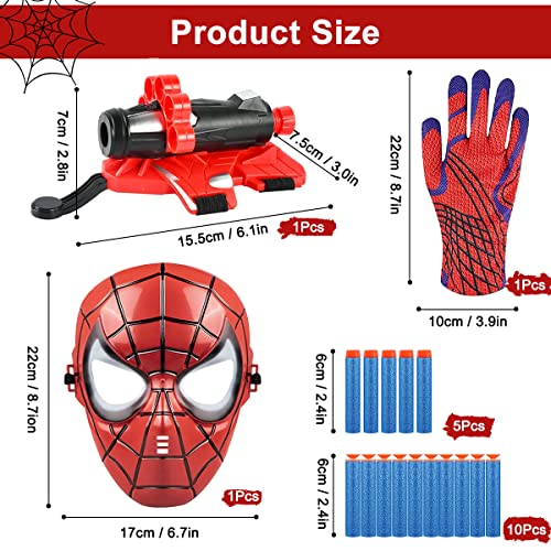 Launcher Glove, Juegos de Guantes de Lanzador con Máscara y Dardos, Lanzador de Héroes, Guantes Spider Niño, Lanza Telarañas Spiderman, Juguetes Educativos Divertidos para Niños