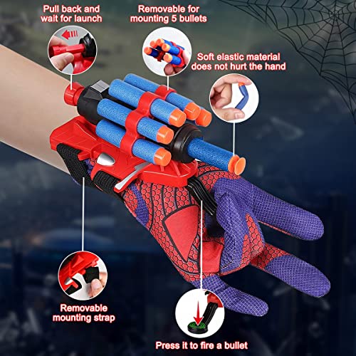 Launcher Glove, Juegos de Guantes de Lanzador con Máscara y Dardos, Lanzador de Héroes, Guantes Spider Niño, Lanza Telarañas Spiderman, Juguetes Educativos Divertidos para Niños