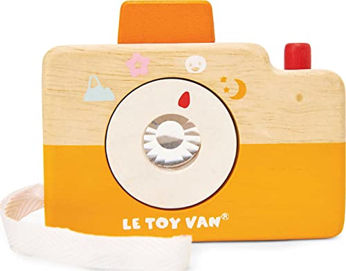 Le Toy Van - PL115 - Cámara de juguete de madera para niños a partir de 18 meses, juego caleidoscopio Montessori, incluye correa para que no se caiga, ecológica, con colores al agua