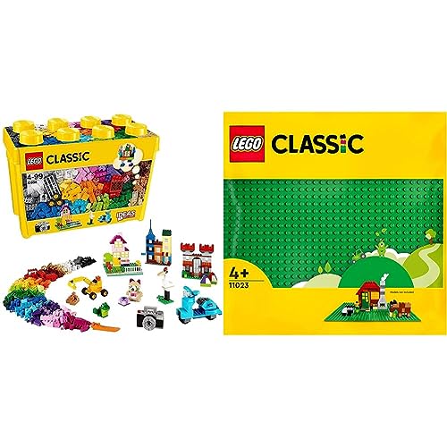 LEGO 10698 Classic Caja Ladrillos Creativos Grande, 2 Bases Verdes, Animales & 11023 Classic Base Verde de Tacos, Placa Tablero de Construcción y Expansión