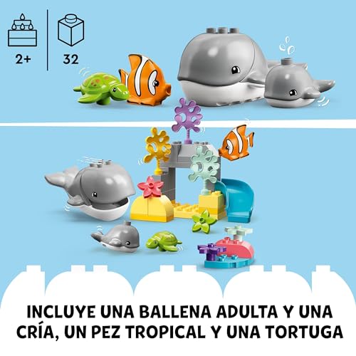 LEGO 10972 Duplo Fauna Salvaje del Océano, Juguete Educativo, Animales para Niños a Partir de 2 Años, Tortuga, Pez y Ballena, Set con Escenario
