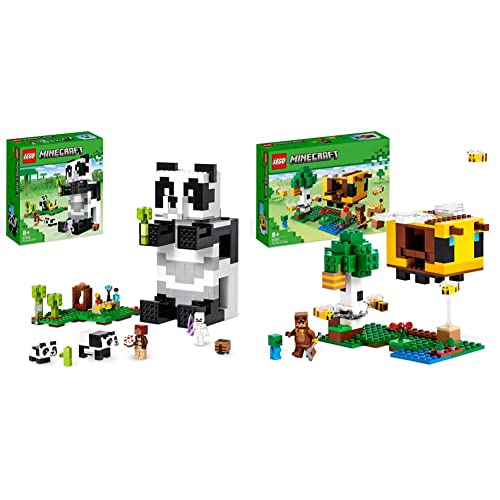 LEGO 21245 Minecraft El Refugio-Panda, Casa de Juguete para Construir & 21241 Minecraft La Cabaña-Abeja, Juguete de Granja, Casa para Construir