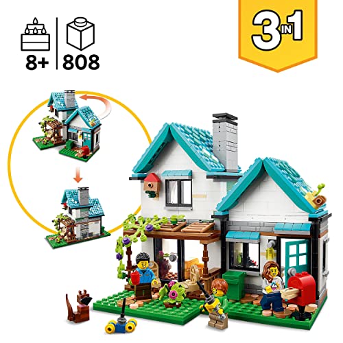 LEGO 31139 Creator 3 en 1 Casa Confortable, 3 Maquetas de Casas de Juguete para Construir, Mini Figuras de Familia y Accesorios, Regalos para Niños y Niñas