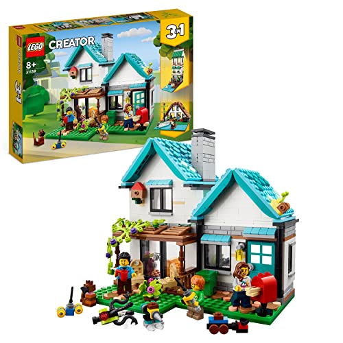 LEGO 31139 Creator 3 en 1 Casa Confortable, 3 Maquetas de Casas de Juguete para Construir, Mini Figuras de Familia y Accesorios, Regalos para Niños y Niñas