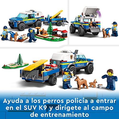 LEGO 60369 City Entrenamiento Móvil para Perros Policía, Animales de Juguete para Niños y Niñas de 5 Años o Más, Coche Todoterreno con Remolque, Circuito de Obstáculos