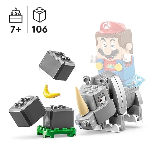 LEGO 71420 Super Mario Set de Expansión: Rambi, el Rinoceronte, Figura de Animal de Juguete para Construir y Rocas, Regalo Pequeño para Combinar con un Pack Inicial