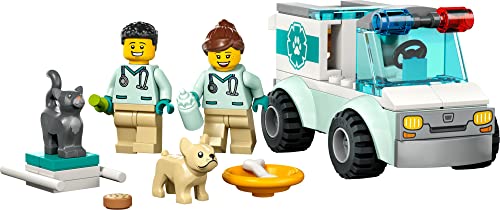 LEGO City Vet Van Rescue 60382, ambulancia de animales de juguete, juego de juguete de aprendizaje para niños de 4 años en adelante con 2 minifiguras veterinarias, figuras de perro y gato