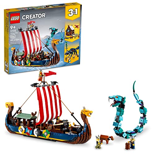 LEGO Creator 3 en 1 Viking Ship and The Midgard Serpent 31132 Juego de juguetes de construcción para niños, niñas y niños a partir de 9 años (1.192 piezas)