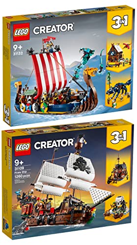 Lego Creator 31132 - Juego de 2 barcos vikingos con serpiente Midgard y barco pirata 31109