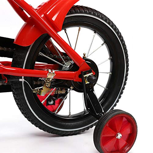 LENJKYYO Bicicleta Infantil de 14 Pulgadas con Ruedas de Apoyo, Bicicleta para niños de 3 a 6 años y niñas, al Aire Libre, Deportivo, Bicicleta Infantil, Color Rojo, Altura Ajustable (95-135 cm)