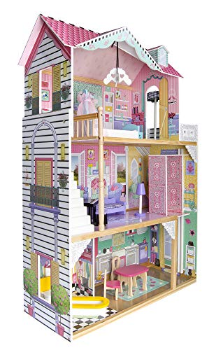 Leomark Casa de muñecas de Madera - Apartamento - con un Ascensor, Juguete de Madera, 3 Pisos amueblados