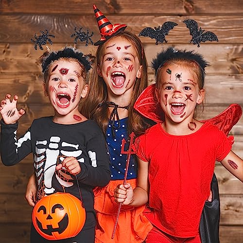 Leonshco 2 diademas de Halloween para adultos y niños, vampiro araña murciélago de peluche, 20 pegatinas para tatuajes, cosplay diadema para bromas, disfraz de Halloween, fiesta de carnaval
