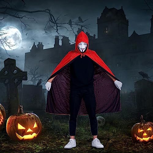 Leonshco Capa de Halloween para niños, capa negra con capucha, disfraz de vampiro, capa con 20 pegatinas impermeables con cicatrices, disfraz para adultos, accesorio de cosplay para Halloween, fiesta